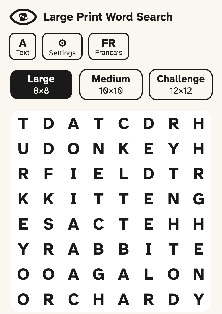 Screenshot of Large Print Word Search